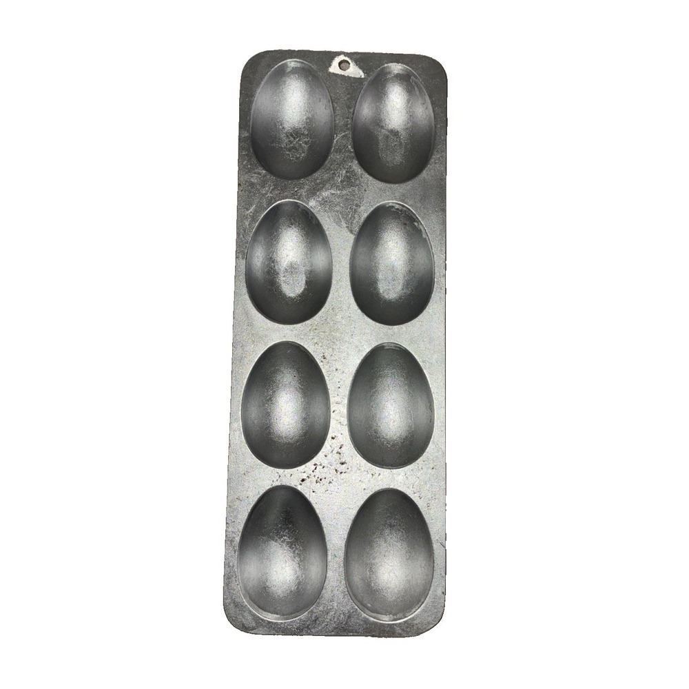 VTG Heavy Aluminum Cast Metal 8 Egg Candy Baking Mold Easter Farm Industrial Art